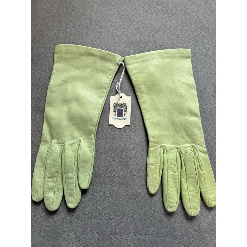 Portolano Womens Leather Silk Lined Gloves Size 7.5 Pistachio Green Italy Luxe